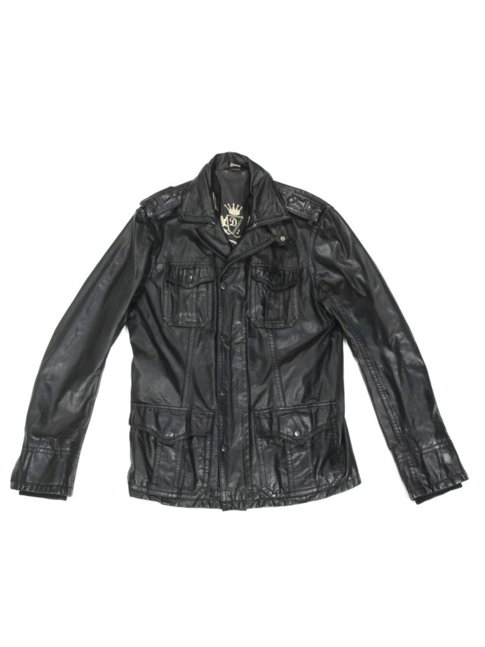 Diesel 100% Black Leather Biker Moto d78 Metal Patches Jacket Men's sz  XL /950